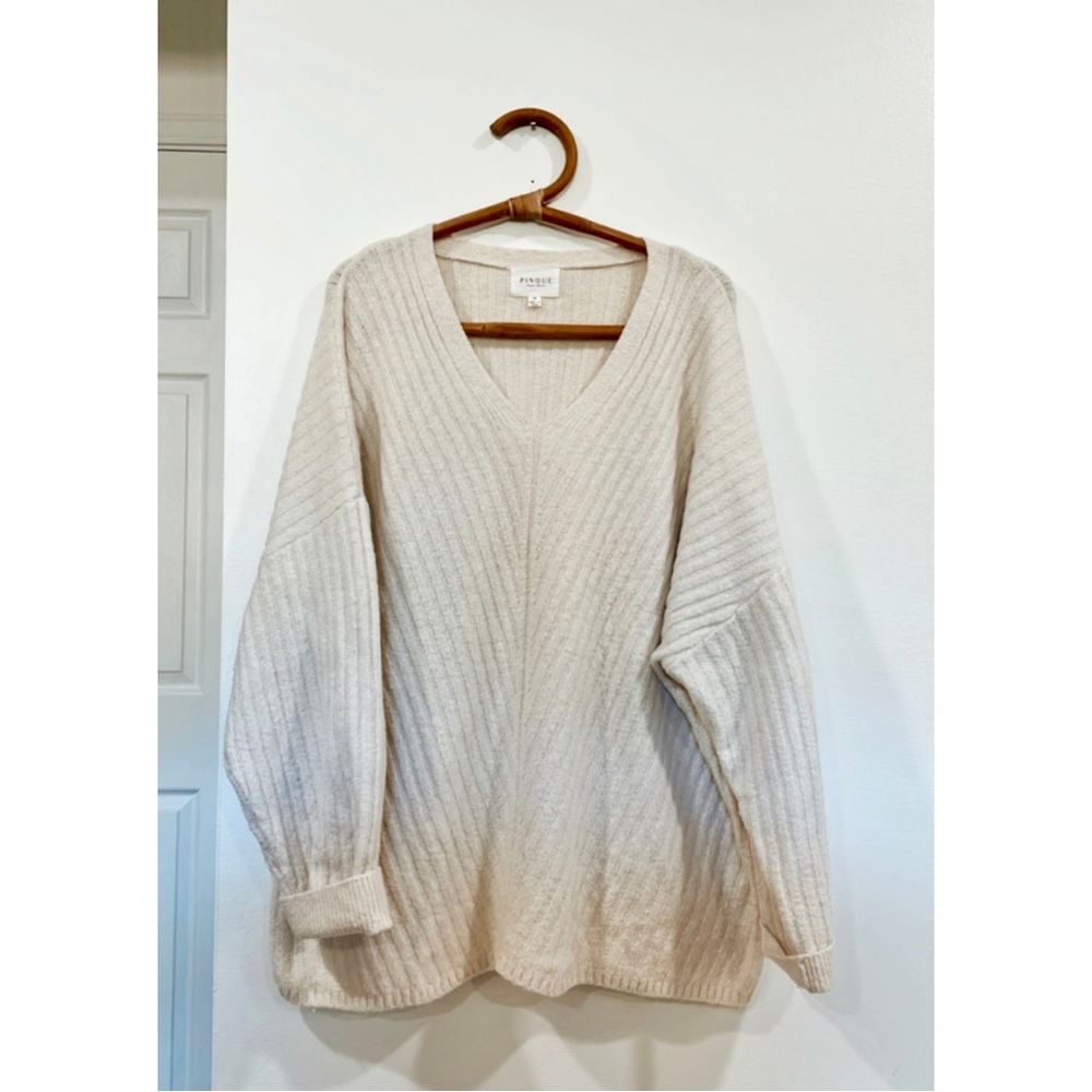 Pinque - Stitch Fix | Cozy Cream Ribbed V-Neck Sweater